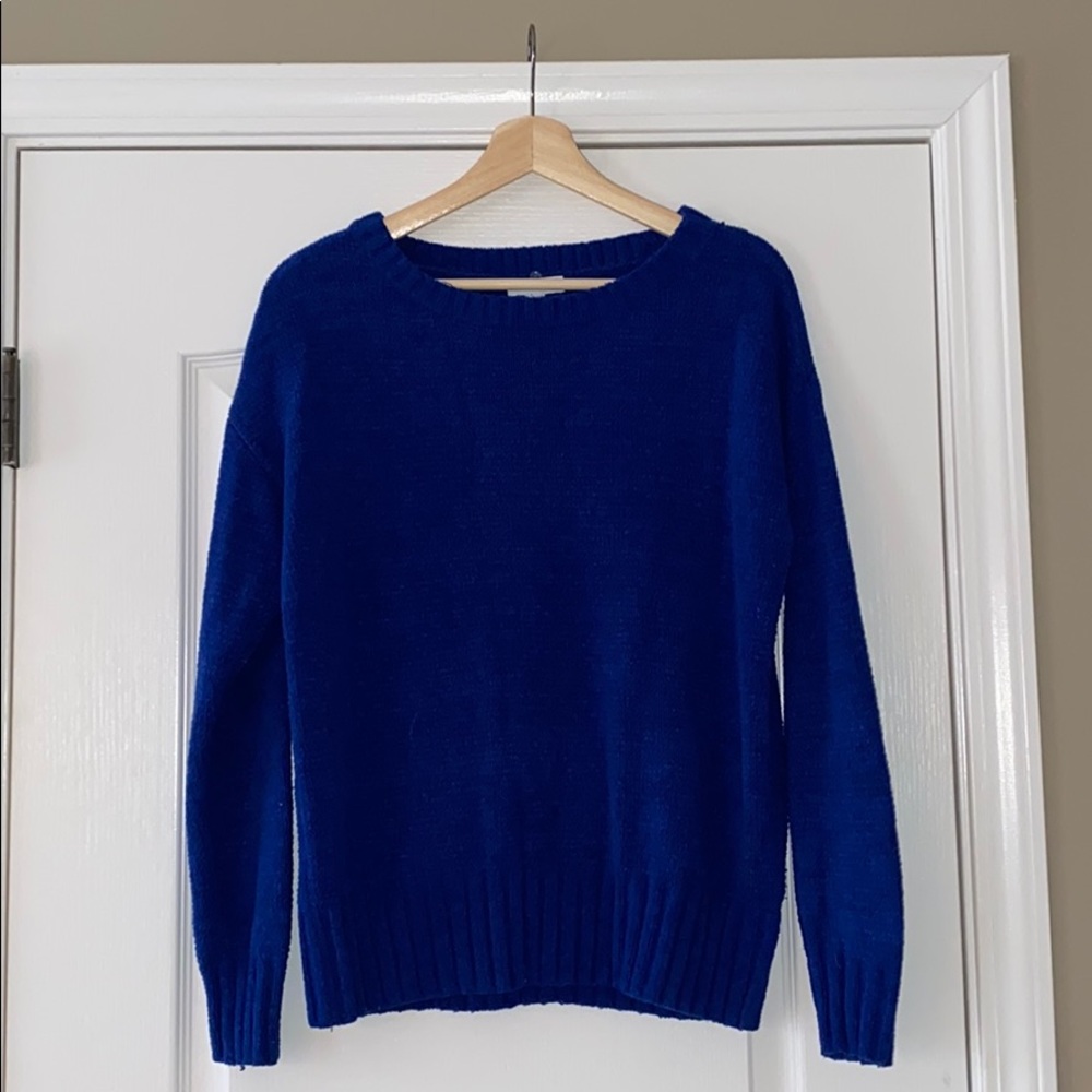 Blue long sleeve chenille sweater